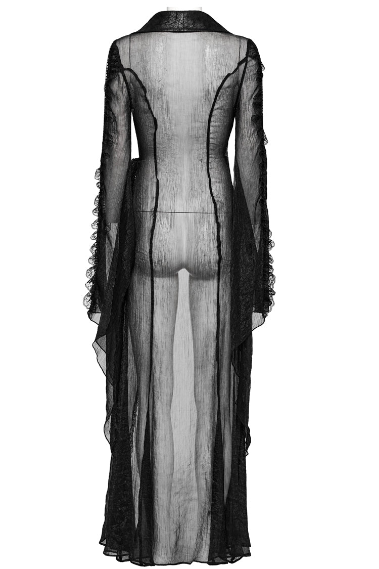 Black Lapel Collar Trumpet Sleeves Lace Sheer Women's Gothic Cardigan - Product - 7