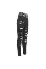 Black High Waisted Loophole Ripped Buckle Women's Punk Pants - Product - 8
