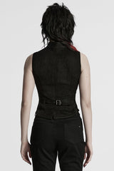 Black Stand Collar Stitching Mesh Buckle Women's Punk Vest - Product - 3