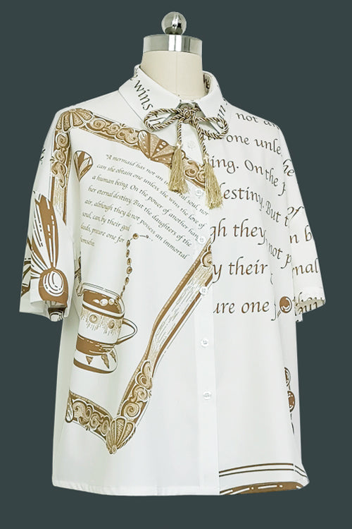 White Handsome Little Prince Print Loose Short Sleeves Ouji Lolita Blouse - Product - 2