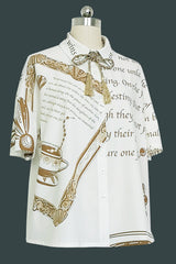 White Handsome Little Prince Print Loose Short Sleeves Ouji Lolita Blouse - Product - 2