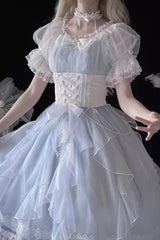 Blue Short Sleeves Ruffle Hanayome Sweet Mermaid Princess Lolita Dress - Product - 6