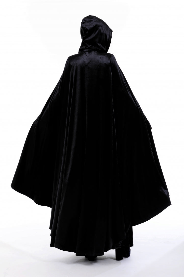 Black Cross Zippered Floral Embroidered Women's Gothic Cloak with Hood - Product - 4