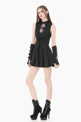 Black Sleeveless Cut-Out Cobweb Sheer Mesh Lace-Up Women's Punk Mini Dress - Product - 10