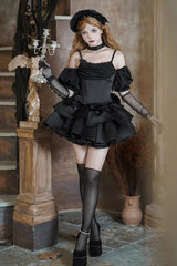 Black [Duet] Sleeveless Double-Layered Ruffle Bowknot Gothic Elegant Gorgeous Lolita Jsk Dress - Black - 1