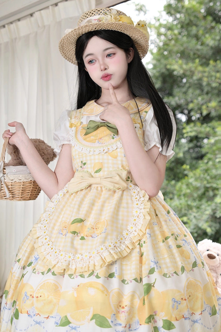 Yellow [Lemon Chicken] Print Ruffle Bowknot Lace Sweet Lolita Jsk Dress - Product - 11