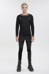 Black Diamond Mesh Irregular Hole Long-Sleeved Men's Punk T-Shirt - Product - 4