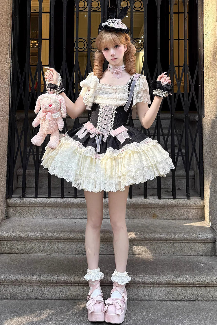 [Goodnight Alice] Sleeveless Ruffled Bow Lace-Up Sweet Lolita Jsk Dress 3 Colors - Product - 13