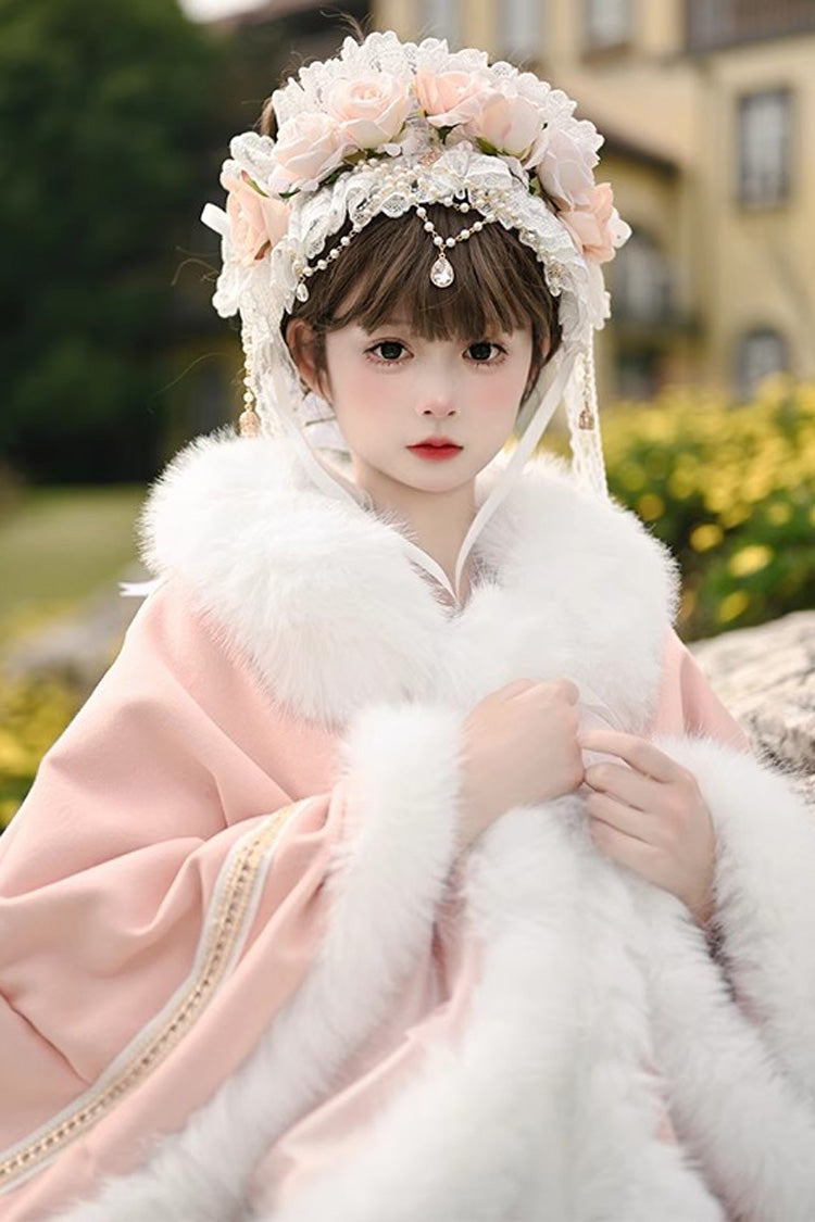 [Snowflake Ballad] Sweet Princess Fur-Collar Lolita Coat Cloak 7 Colors - Product - 8