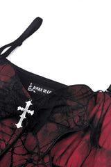 Black/Red Sleeveless Bowknot Lace-Up Double-Layered Frilly Women's Gothic Slip Graduation Dress - Product - 15