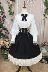 Black [Heart of Rose] High Waisted Ruffle Embroidery Lace-Up Sweet Vintage Elegant Palace Lolita Skirt - Product - 5