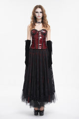 Red Lace Splice Patent Leather Women's Punk Overbust Corset - Product - 4