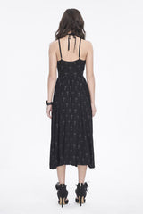 Black Print Strappy Split Womens Gothic Dress - Product - 6