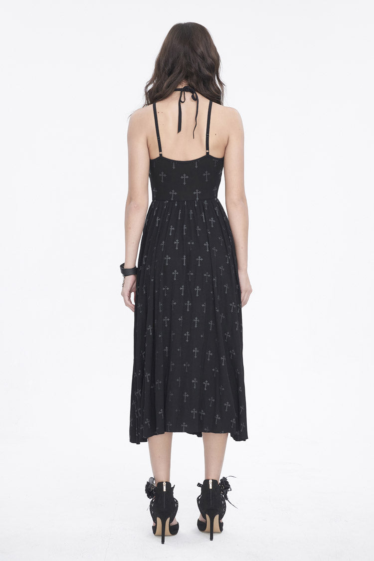Black Print Strappy Split Womens Gothic Dress - Product - 6