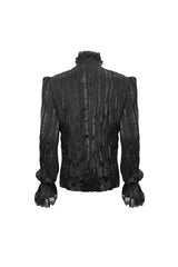 Black Vintage Stand Collar Striped Collar Floral Lace Men's Gothic Shirt - Product - 9