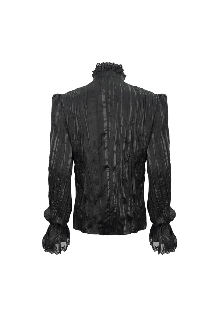 Black Vintage Stand Collar Striped Collar Floral Lace Men's Gothic Shirt - Product - 9