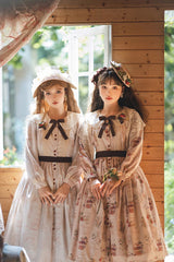 Forest Illustrated Book Long Lantern Sleeves Print Ruffle Sweet Lolita OP Dress 3 Colors - Product - 12