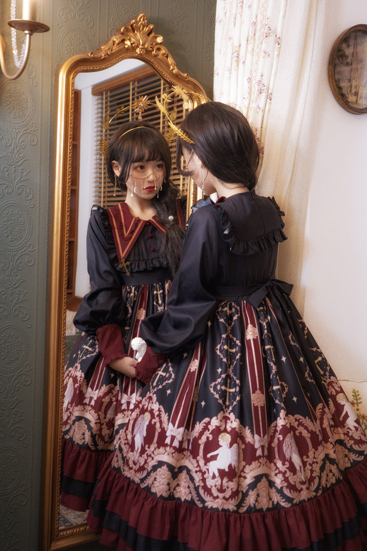 [Angel's Redemption] Long Sleeves Angel Print Ruffle Bowknot Sweet Lolita Dress 3 Colors - Product - 7
