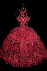Wine Red Cross Halterneck Ruffle Bowknot Lace Lace-Up Princess Gothic Lolita Dress - Product - 9