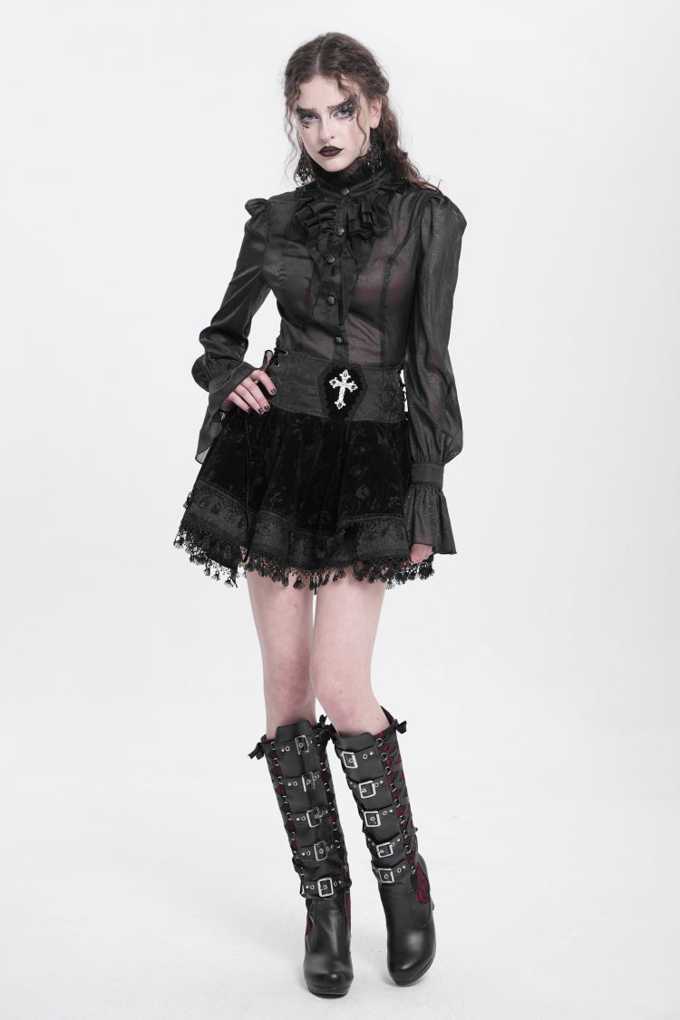 Black Cross Tassel Print Women's Gothic Skirt - Product - 10