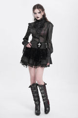 Black Cross Tassel Print Women's Gothic Skirt - Product - 10