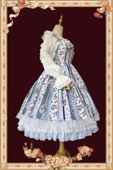 Light Blue Strawberry Plaid Print Bowknot Sleeveless Ruffle Sweet Lolita Dress - Product - 4