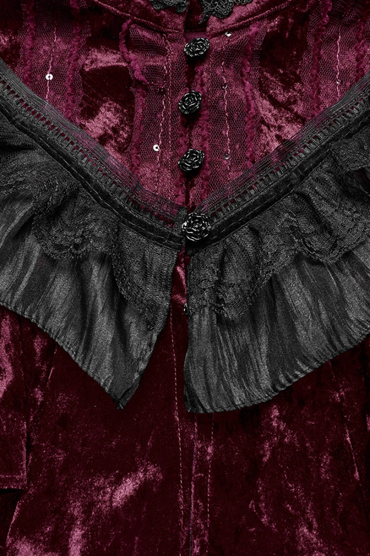 Red Sleeveless Ruffle Stitching Lace Women's Gothic Cape - Product - 6