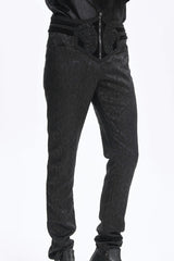Black Floral Print Embroidery Branded Zip Men's Gothic Pants - Product - 3