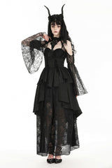 Black Off Shoulder Long Puff Sleeves Cut-Out Lace Women's Gothic Cape - Black - 1