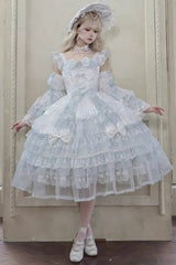 Blue [Prelude of Spring] Sleeveless Multi-Layered Ruffled Bow Lace Sweet Princess Lolita Jsk Dress - Product - 2