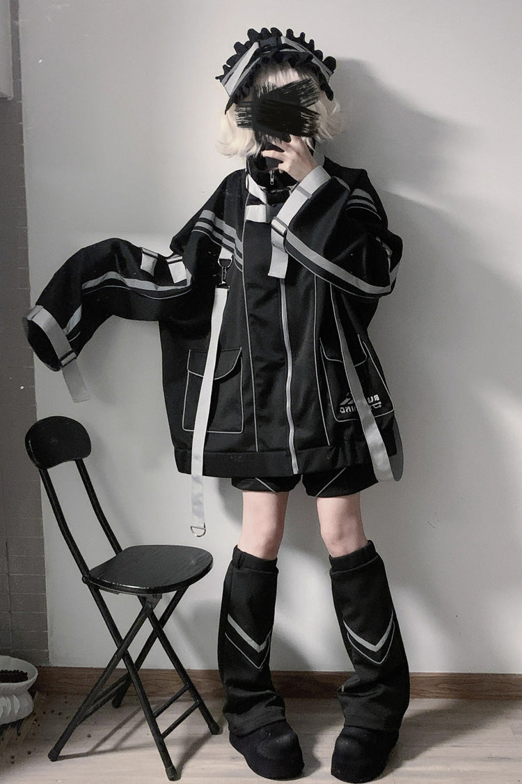 Cyberpunk Functional Long Sleeves Print Jirai Kei Handsome Sports Coat 2 Colors - Product - 5