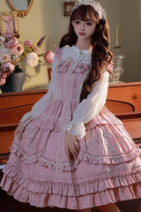 Pink Pastoral Style Double-Layered Ruffle Embroidery Sweet Lolita Jsk Dress - Product - 5