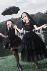 Black Twin Ivory Towers Ruffle Gothic Lolita Drawstring Jsk - Product - 7