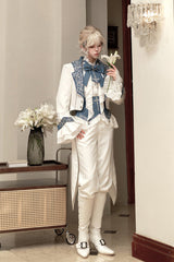 White [Moonlit Paladin Prince] Ruffle Embroidery Bowknot Classic Prince Handsome Ouji Lolita Set - Product - 10