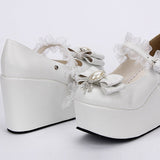 White Elegant Bride Bowknot Ornament High Heel Classic Lolita Shoes - Product - 4