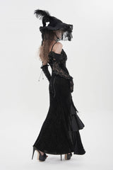 Black Off Shoulder Sleeveless Embroidered Lace Slim Women's Gothic Gorgeous Strapless Dress - Product - 5