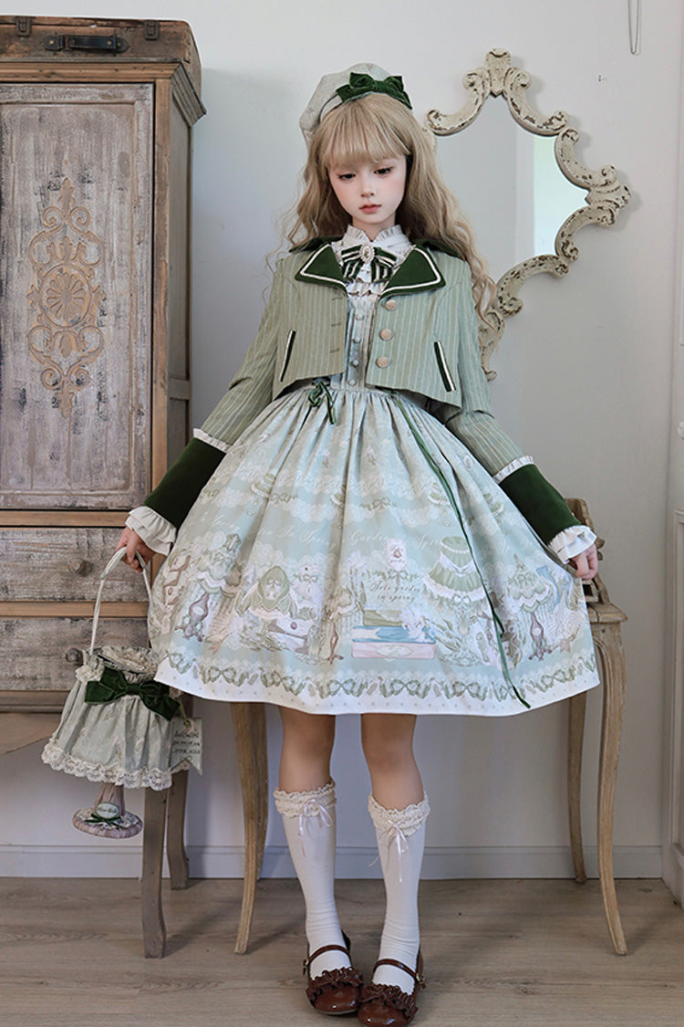 [Iris Study] Square Collar Print Bowknot Lace-Up Sweet Lolita Jumper Dress 2 Colors - Product - 5