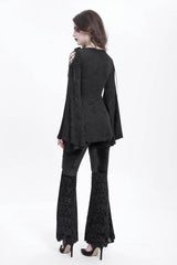 Black Long Trumpet Sleeves Print Embroidery Women's Gothic Blouse - Product - 5