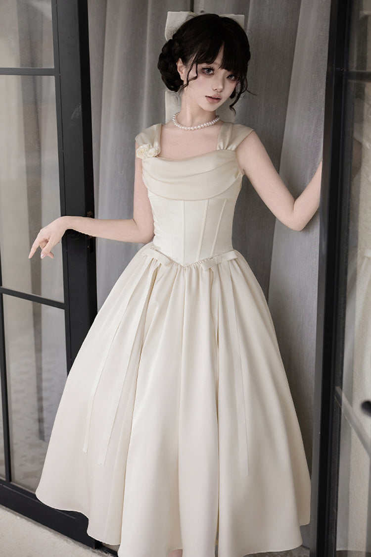 Ivory [With Love] Square Collar Sleeveless Fishbone Vintage Elegant Lolita Jsk Dress Set - Product - 2