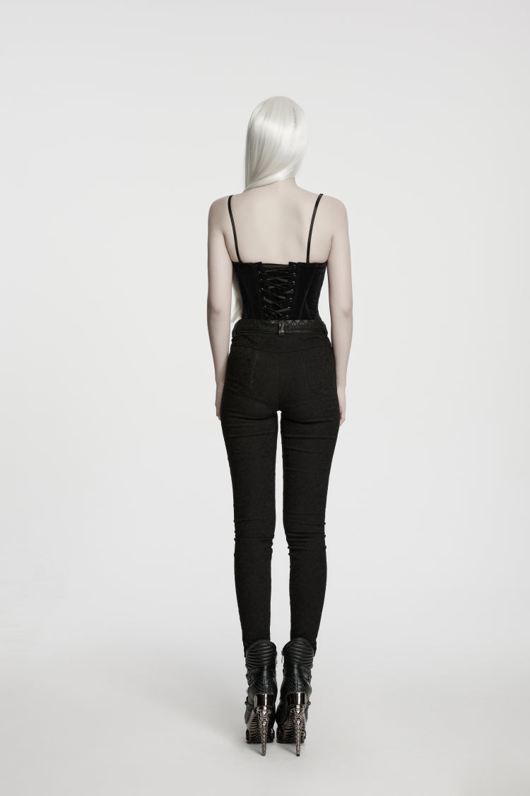 Black Jacquard Slim Fit Women's Gothic Cool Cosplay Pants - Product - 4