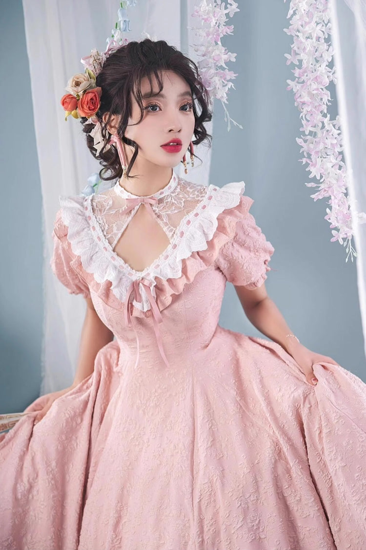 Pink Short Sleeves Ruffle Bowknot Sweet Princess Lolita Dress - Product - 7