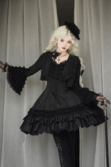 [Escape] Double-Layered Jacquard Striped Printed Ruffled Slim Gothic Lolita Jumper Dress 3 Colors - Product - 3