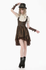 Beige Stand Collar Short Puff Sleeves Lace Sheer Lace-Up Women's Gothic Blouse with Detachable Bowknot - Product - 9