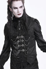 Black Sleeveless Jacquard Chain Buckle-up Men's Gothic Vest - Product - 8