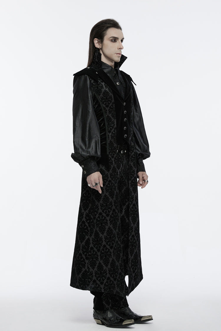 Black Sleeveless Floral Print Lace-Up Men's Gothic Waistcoat - Product - 2