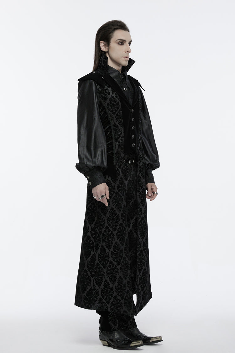 Black Sleeveless Floral Print Lace-Up Men's Gothic Waistcoat - Product - 2