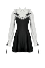 Black/White Faux Two-Piece Doll Collar Long Sleeves Lace-Up Women's Lolita Gothic Graduation Dress - Product - 3