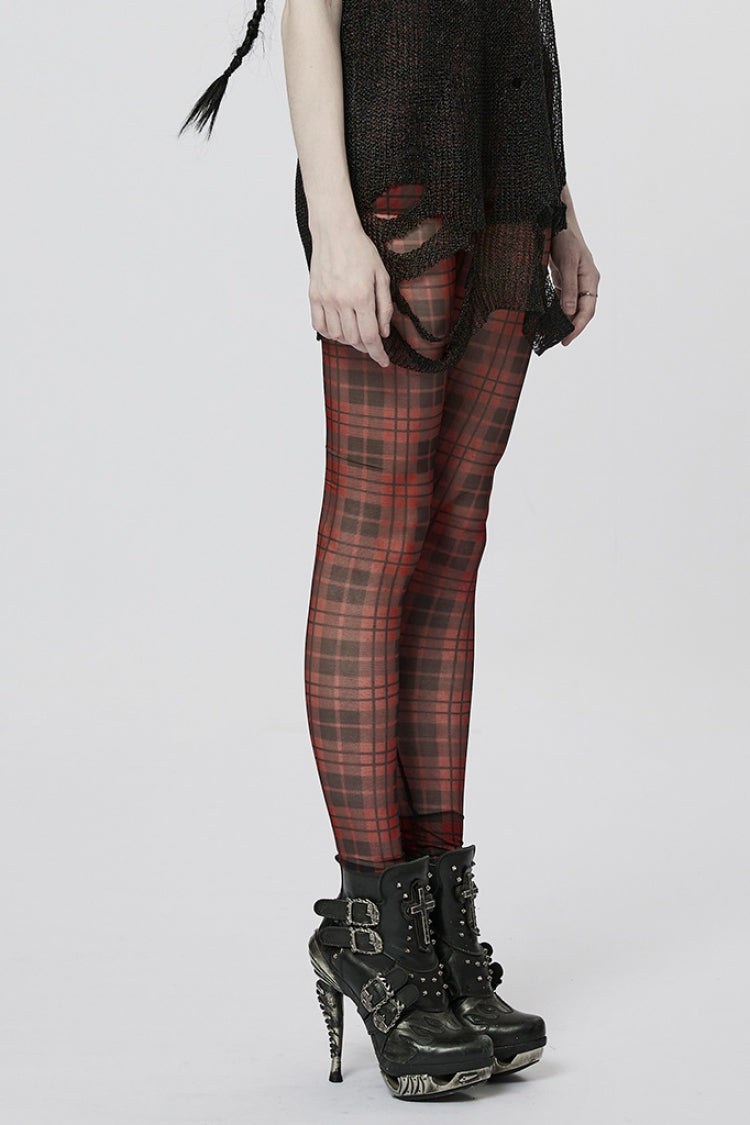 Plaid Print Slim Sheer Women's Steampunk Leggings 2 Colors - Product - 8