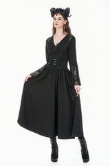 Black Women's Gothic High Waisted Embroidered Gathered Maxi Skirt - Black - 1