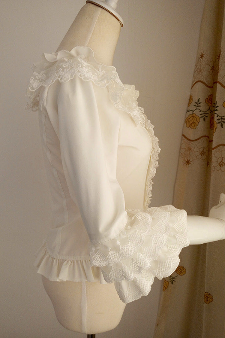 White Half Hime Sleeves Ruffle Lace Sweet Chiffon Princess Lolita Blouse - Product - 3